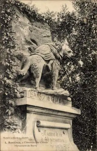 Ak Asnières sur Seine Hauts de Seine, Hundefriedhof, Barry Monument