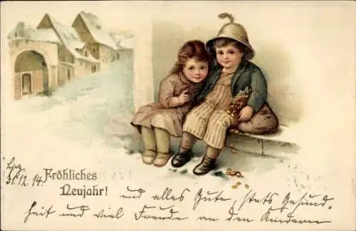 Ak Glückwunsch Neujahr, Kinder, Goldene Münzen