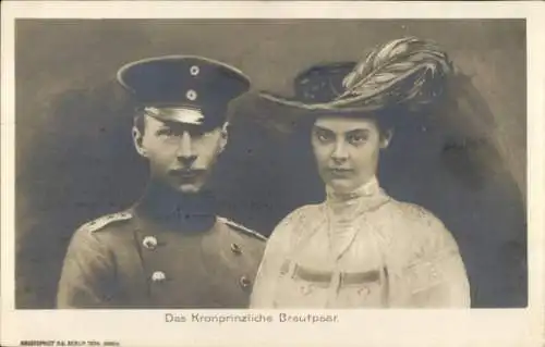 Ak Kronprinz Wilhelm von Preußen, Kronprinzessin Cecilie, Portrait als Brautpaar