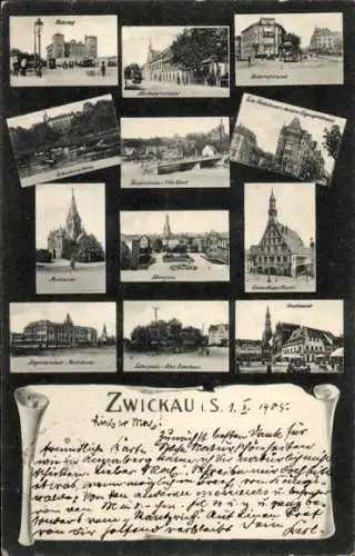 Ak Zwickau in Sachsen, Bahnhof, Gebäude, Kirche, Platz