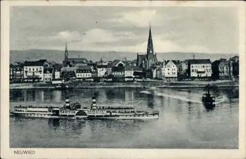 Ak Neuwied am Rhein, Teilansicht, Kirche, Raddampfer