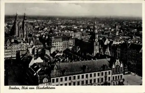 Ak Wrocław Breslau Schlesien, Blick vom Elisabethturm, Markt, Rathaus