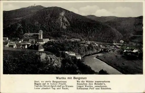 Ak Bardo Śląskie Wartha Schlesien, Panorama mit Bergsturz, Gedicht