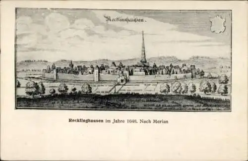 Künstler Ak Merian, Recklinghausen im Ruhrgebiet, Stadt im Jahre 1646