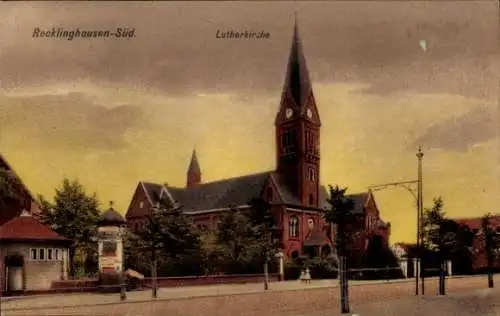 Ak Recklinghausen Süd, Lutherkirche, Litfaßsäule