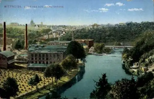 Ak Mittweida in Sachsen, Blick von der Zschopenburg, Fabrik