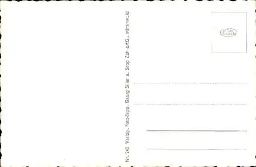 Ak Mittenwald in Oberbayern, Panorama, Hochstraße, Lautersee, Geigenbauer-Denkmal