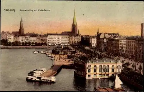 Ak Hamburg Mitte Neustadt, Jungfernstieg, Alsterdamm, Blick von oben