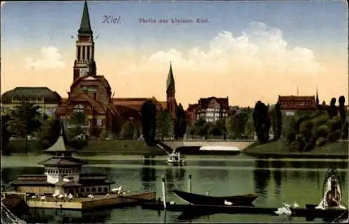 Ak Kiel in Schleswig Holstein, Brücke zur Förde, Kirche