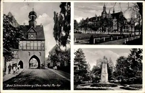 Ak Bad Schmiedeberg in der Dübener Heide, Au Tor, Kurhaus, Radfahrerbundesdenkmal