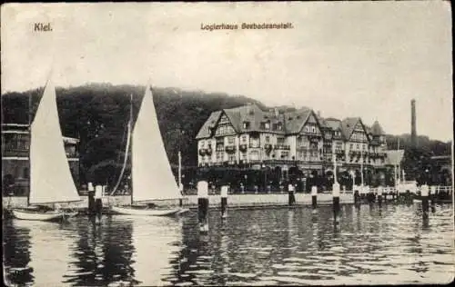 Ak Kiel, Logierhaus Seebadeanstalt, Segelboote