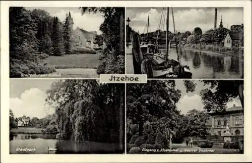 Ak Itzehoe in Holstein, Breitenburger Schloss, Hafen, Klosterhof, Neuner Denkmal, Stadtpark