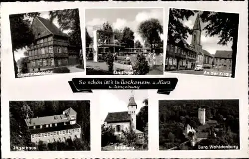 Ak Bockenem am Harz, Stadtbad, Superintendantur, Dillsburg, Kirche, Jägerhaus, Burg Wohldenberg