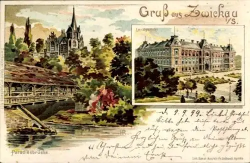 Künstler Litho Zwickau in Sachsen, Paradiesbrücke, Landgericht