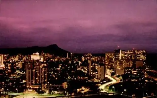 Ak Waikiki Honolulu Hawaii USA, Panorama bei Nacht