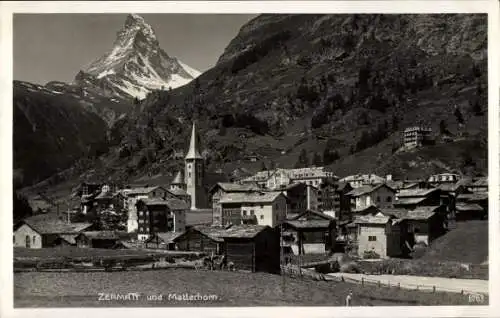 Ak Zermatt Kanton Wallis, Gesamtansicht, Matterhorn