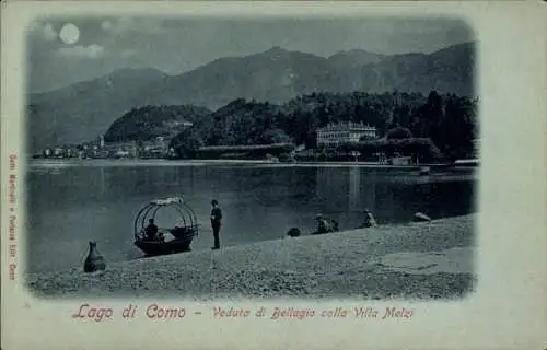 Mondschein Ak Bellagio Lago di Como Lombardia, Veduta colla Villa Melzi