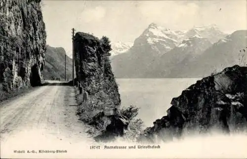 Ak Brunnen Kt Schwyz, Axenstrasse, Vierwaldstättersee, Urirotstock