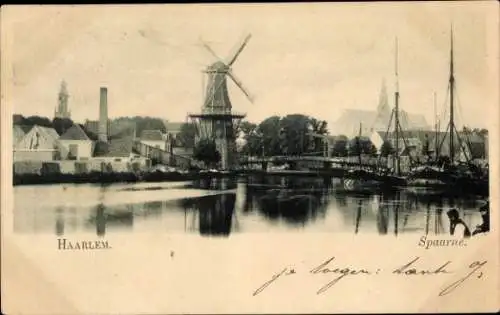 Ak Haarlem Nordholland Niederlande, Spaarne, Windmühle