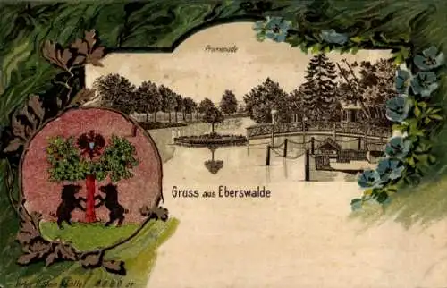 Wappen Passepartout Litho Eberswalde in der Mark, Promenade