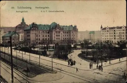 Ak Berlin Schöneberg, Wartburgplatz, Amtsgericht, 6. und 7. Gemeindeschule