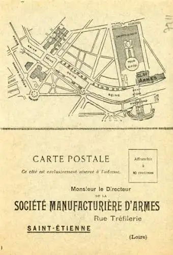 Klapp Stadtplan Ak Reklame, Arms Manufacturing Company, Saint Etienne, Rue Trefilerie