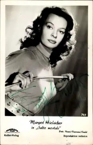 Ak Schauspielerin Margot Hielscher, Portrait, Film Salto mortale, Autogramm