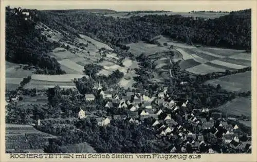 Ak Kocherstetten Künzelsau Hohenlohekreis, Fliegeraufnahme, Schloss Stetten