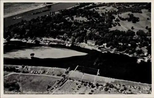 Ak Magdeburg in Sachsen Anhalt, Rotehornspitze mit Stadtpark und Clubhäusern