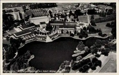 Ak Magdeburg, Adolf Mittag See, Fliegeraufnahme