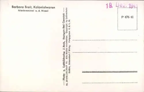 Ak Niederemmel Piesport an der Mosel, Fliegeraufnahme