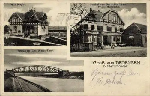 Ak Dedensen Seelze in Niedersachsen, Villa Dreyer, Gasthof zum Deutschen Hause, Brücke