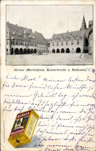 Passepartout Ak Goslar in Niedersachsen, Marktplatz, Kaiserworth, Rathaus, Quäker Oats