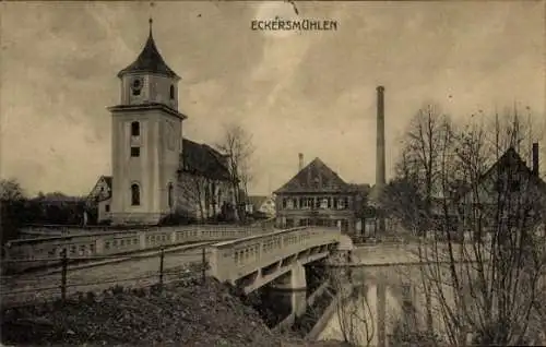 Ak Eckersmühlen Roth in Mittelfranken, Kirche, Brücke