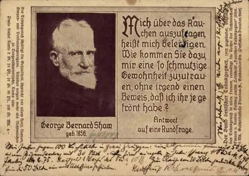 Ak Dramatiker George Bernard Shaw, Zitat, Mich über das Rauschen auszufragen...