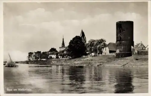 Ak Rees am Niederrhein, Fluss, Turm, Segelboot