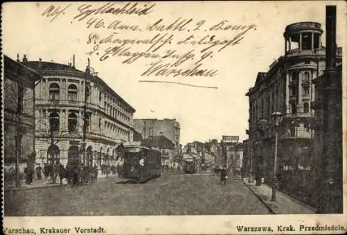 Ak Warszawa Warschau Polen, Neue Weltstraße, Straßenbahn