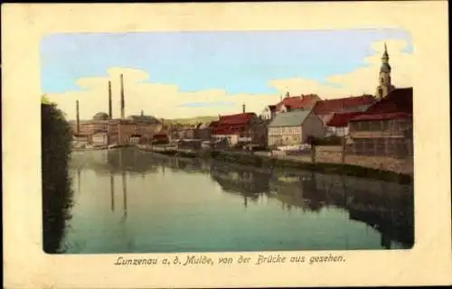 Passepartout Ak Lunzenau in Sachsen, Blick von der Brücke