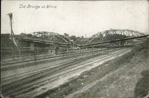 Ak Vilnius Wilna Litauen, Zerstörte Brücke