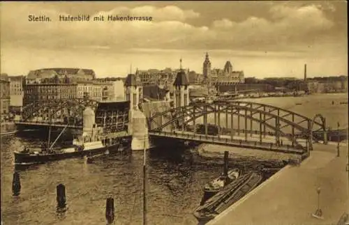 Ak Szczecin Stettin Pommern, Hafen, Hakenterrasse