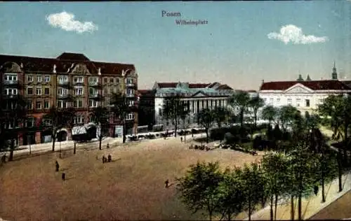 Ak Poznań Posen, Wilhelmplatz, Park, Häuser