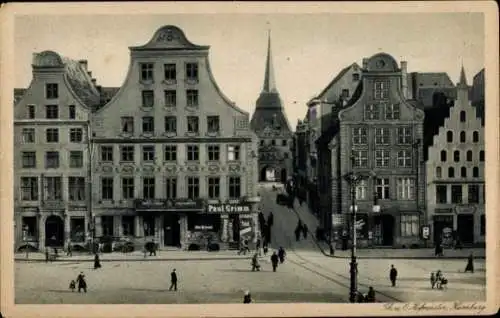 Ak Hansestadt Rostock, Markt, Steintor, Geschäft Paul Grimm