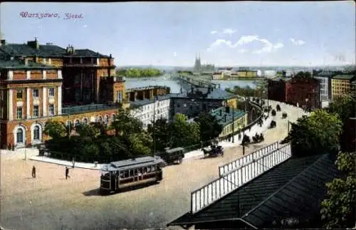 Ak Warschau in Polen, Straßenbahn, Zjaza