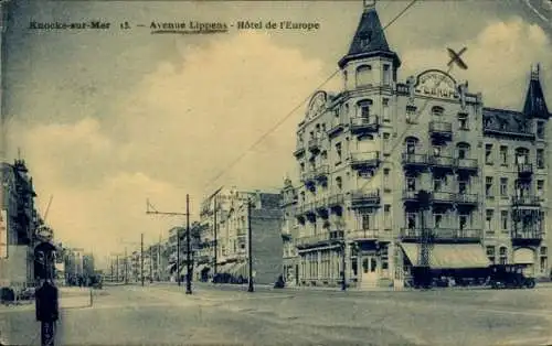 Ak Knokke Heist Heyst Knocke sur Mer Westflandern, Avenue Lippens, Hotel de l'Europe