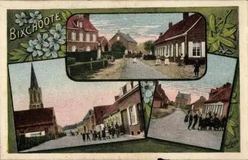 Ak Bixschoote Langemark Poelkapelle Westflandern, Straßenpartie, Kirchturm