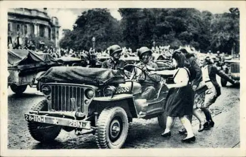 Ak Liberation de Paris, Bienvenue aux Jeeps, Nutzfahrzeug 28 110 1 2BN 4