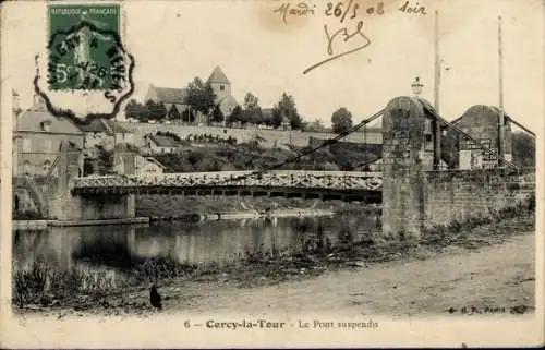 Ak Cercy la Tour Nièvre, Hängebrücke