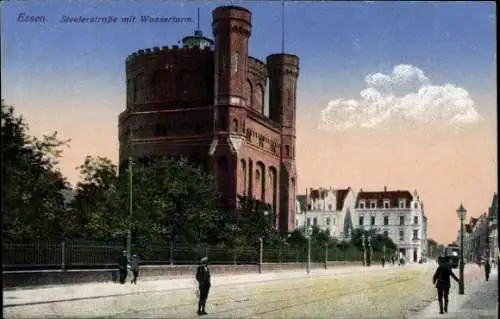 Ak Essen im Ruhrgebiet, Steelerstraße mit Wasserturm und Passanten