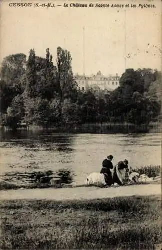 Ak Cesson Seine et Marne, Le Chateau de Sainte-Assice, les Pylones