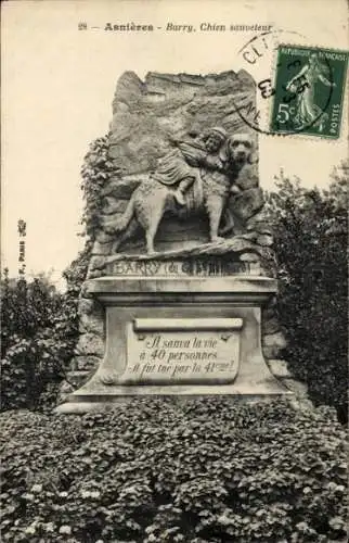 Ak Asnières sur Seine Hauts de Seine, Hundefriedhof, Barry, Rettungshund